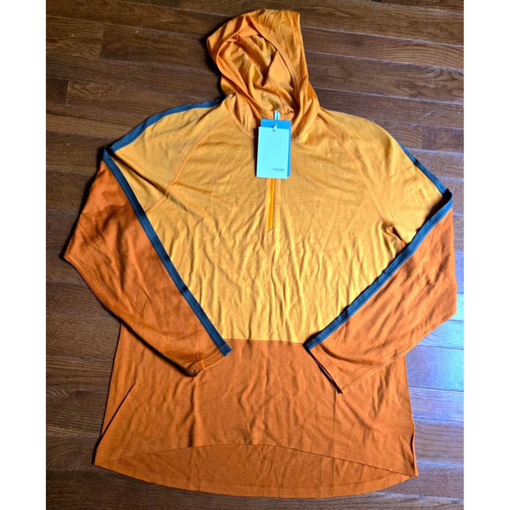Icebreaker 100% Merino Bodyfit 200 Orange XXL quarter zip w/ hood & thumbholes